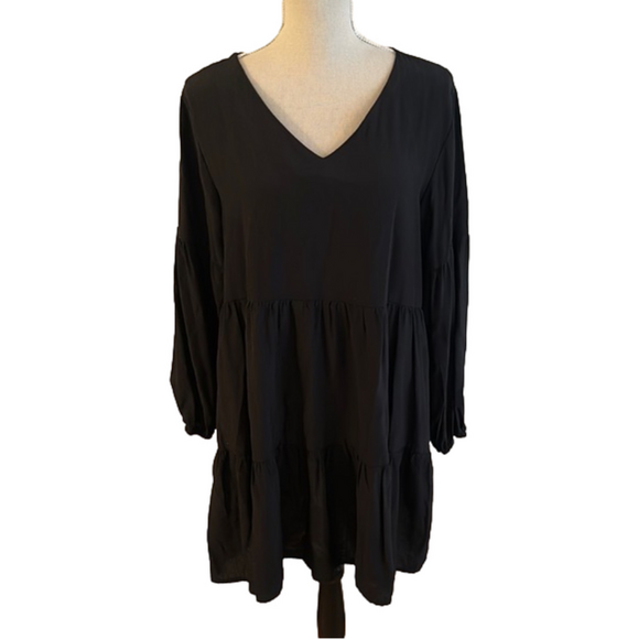 Misslook Black V-Neck Long Sleeve Pullover Babydoll Dress - Picture 1 of 7